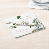 結婚ミニマル書道フローラリトグラフ スクエアペーパーコースター (アングル)