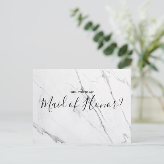 結婚メイド・オブ・オーナー(花嫁付き添い人) |白い大理石はがき インビテーションポストカード (スタンド正面)