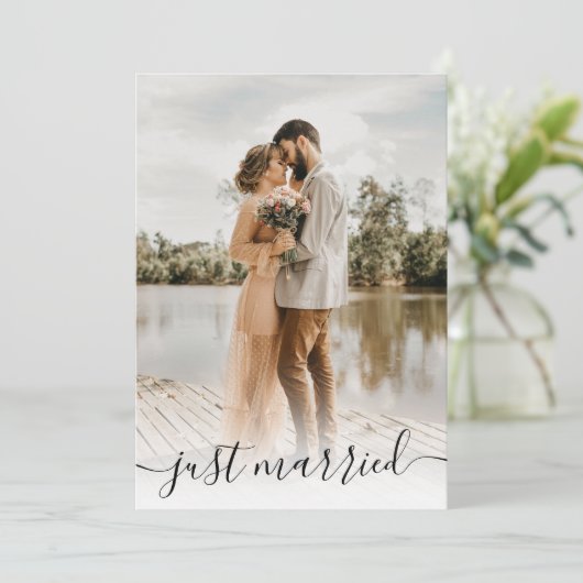 結婚モダンたった今結婚しました5枚 案内状 (スタンド正面)