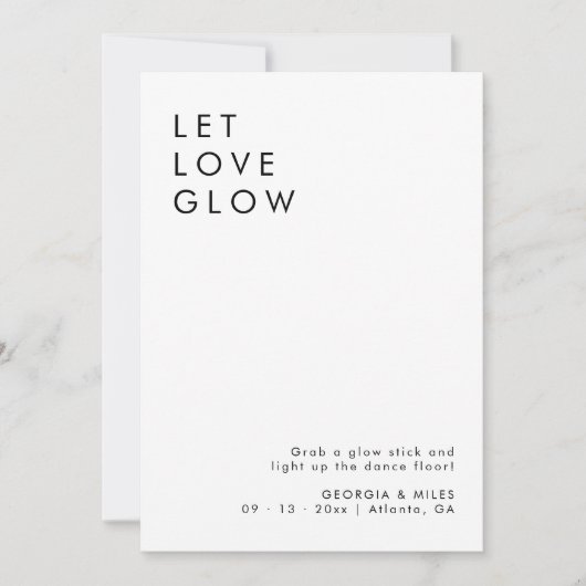 結婚モダンのグロー結婚スティックの送信オフ標識 招待状 (正面)