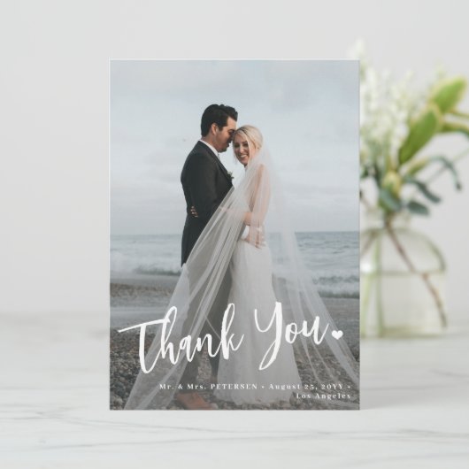 結婚モダンの写真オーバーレイ2枚シンプル サンキューカード (スタンド正面)