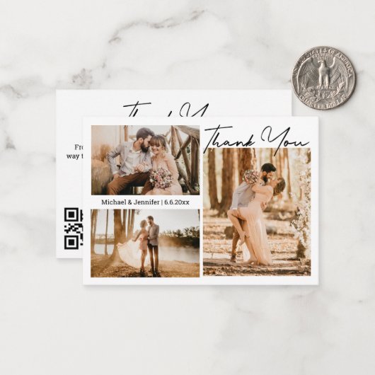 結婚モダンの3枚の写真がQRコードを感謝していコラージュ ノートカード (正面/裏面インサイチュ)