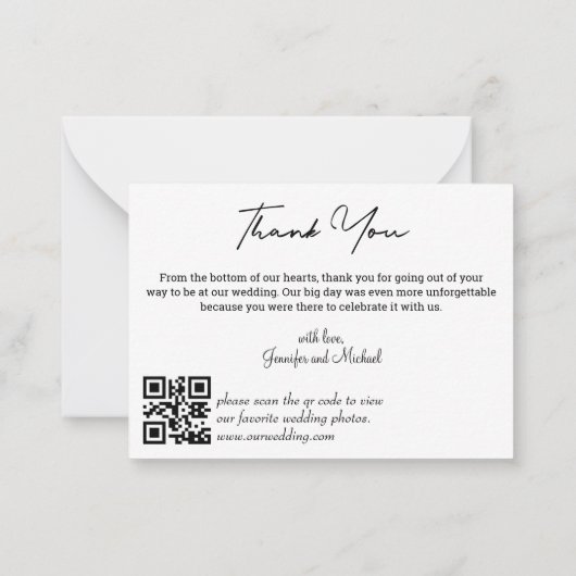 結婚モダンの3枚の写真がQRコードを感謝していコラージュ ノートカード (裏面)