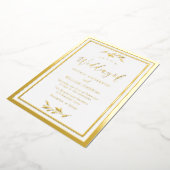結婚モダン金ゴールドエレガント縁ど葉 箔招待状 (回転した状態)