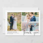 結婚モダン3 Photo Collage Thank You サンキューカード (正面)