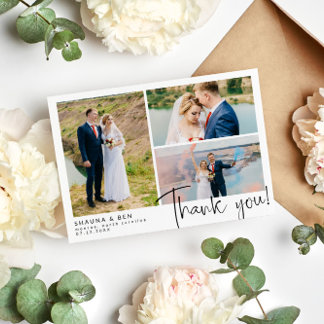 結婚モダン3 Photo Collage Thank You サンキューカード
