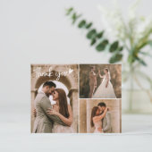 結婚モダン3 Photo Collage Thank You ポストカード (スタンド正面)