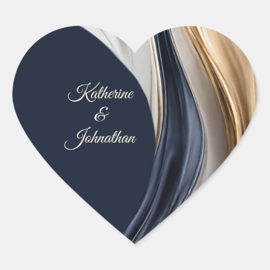 結婚モダン – 青の白と金ゴールド ハートシール (正面)