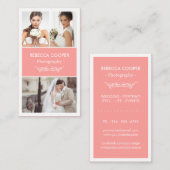 結婚モダンPhoto Collageエレガント - Coral Pink 名刺 (正面/裏面)