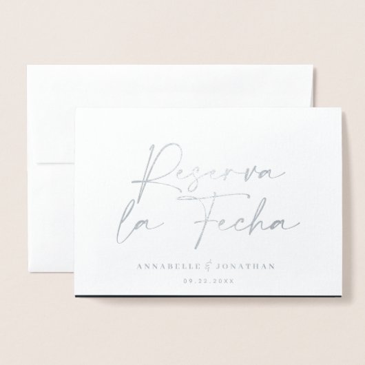 結婚モダンReserva la Fecha黒番1枚 箔カード (封筒付き正面)
