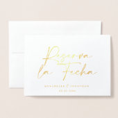 結婚モダンs Reserva la Fecha黒番1枚フォトフォイル 箔カード (封筒付き正面)