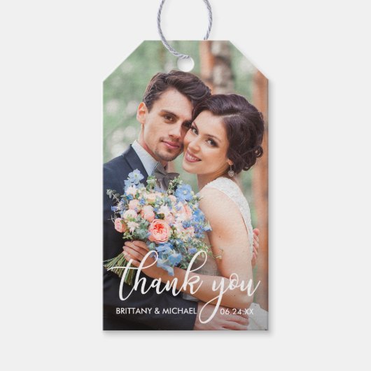 結婚モダンThank Thank You Bride Groom Photo ギフトタグ (正面)
