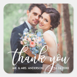 結婚モダンThank Thank You Bride Groom Photo スクエアシール