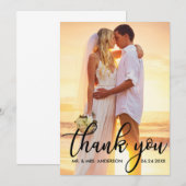 結婚モダンThank Thank You Bride Groom Photo B サンキューカード (正面/裏面)