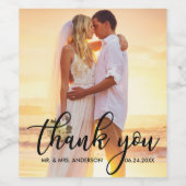 結婚モダンThank Thank You Bride Groom Photo B ワインラベル (シングルラベル)