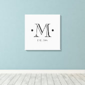 結婚モノグラムイニシャル日白黒モダン キャンバスプリント (インサイチュ (ウッドフロア))