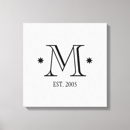 結婚モノグラムイニシャル日白黒モダン キャンバスプリント (正面)