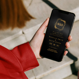 結婚モノグラムエレガントミニマルシンプル金ゴールド 招待状