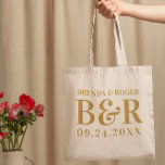 結婚モノグラムタイポグラフィデザイン トートバッグ<br><div class="desc">切断板をイニシャルと日付でパーソナライズ結婚する。シンプルミニマルデザインエレガント。それは完璧結婚な贈り物だ。</div>