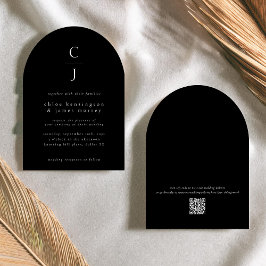 結婚モノグラムモダンク無地のロカスタムクQRコード 招待状