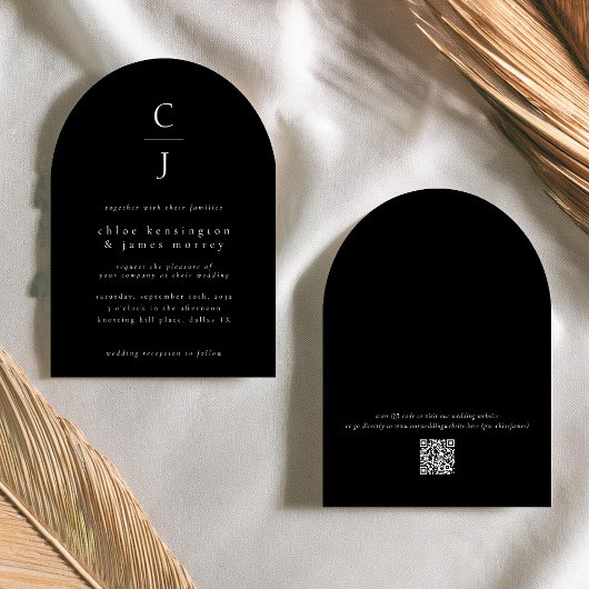結婚モノグラムモダンク無地のロカスタムクQRコード 招待状
