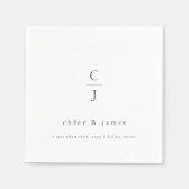 結婚モノグラムモダンミニマル白黒 スタンダードカクテルナプキン (正面)