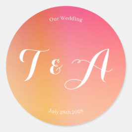結婚モノグラムモダン夕日グラデーション ラウンドシール