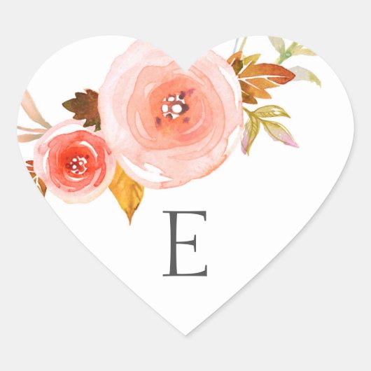 結婚モノグラム封筒用シール/赤面フローラ ハートシール (正面)