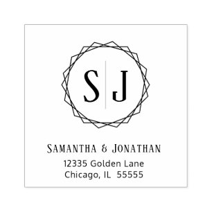 結婚モノグラム差出人住所  幾何学的縁ど ラバースタンプ