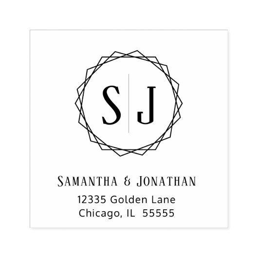 結婚モノグラム差出人住所 |幾何学的縁ど ラバースタンプ (インプリント)