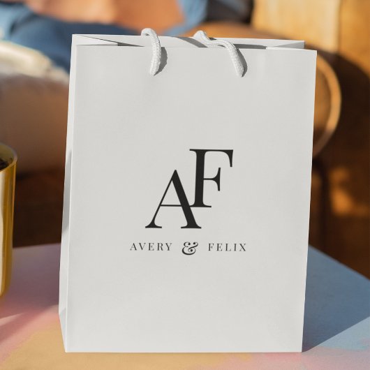 結婚モノグラム エレガント シンプル ミニマル ミディアムペーパーバッグ