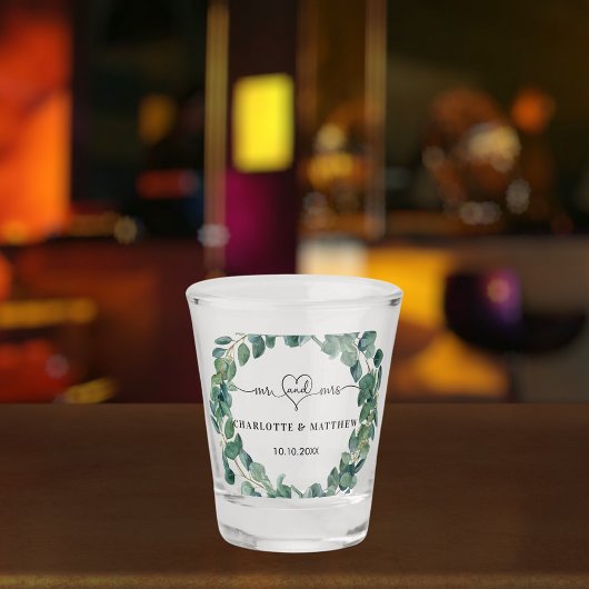 結婚ユーカリの花輪 ミスター ミセス ショットグラス
