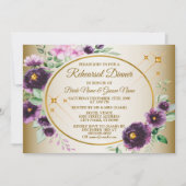 結婚リハーサルディナーパープルピンクフラワゴールド 招待状 (正面)