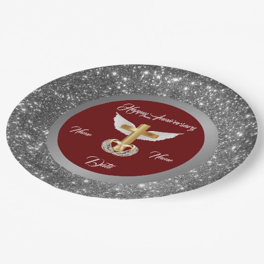 結婚リングや輪スカスタマイズシルバー・クロス記念日 ペーパープレート (アングル)