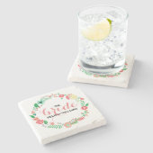 結婚リースカラフル花カスタム文字 ストーンコースター (横)