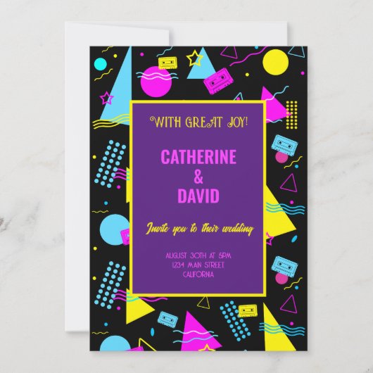 結婚レトロカラフルスタイルお祝い 招待状 (正面)