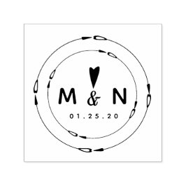 結婚ロゴ ハート ダブル サーキュラー カップル名 セルフインキングスタンプ