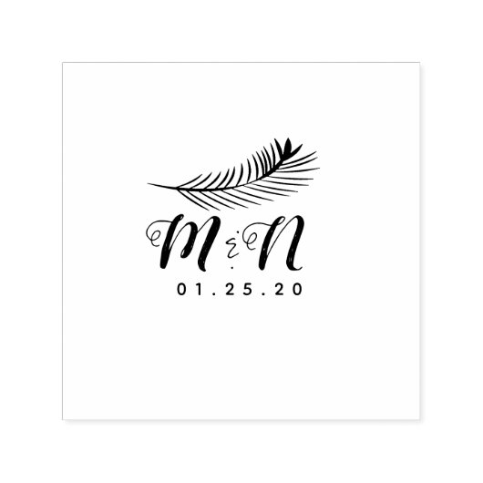 結婚ロゴ パームリーフ グリーンイラスト カップル名 セルフインキングスタンプ (デザイン)