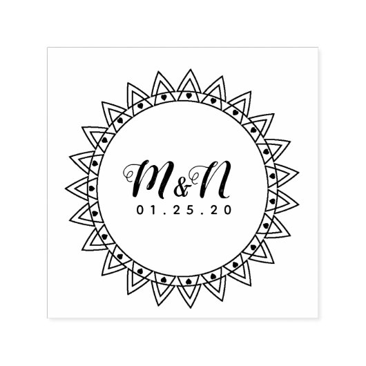 結婚ロゴ ラインアート ハート サーキュラー 手描き セルフインキングスタンプ (デザイン)