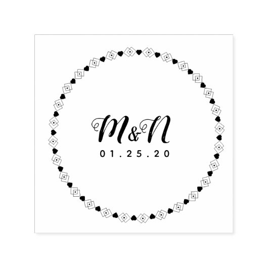 結婚ロゴ ラインアート ハート ジオ ラウンド サーキュラー セルフインキングスタンプ (デザイン)