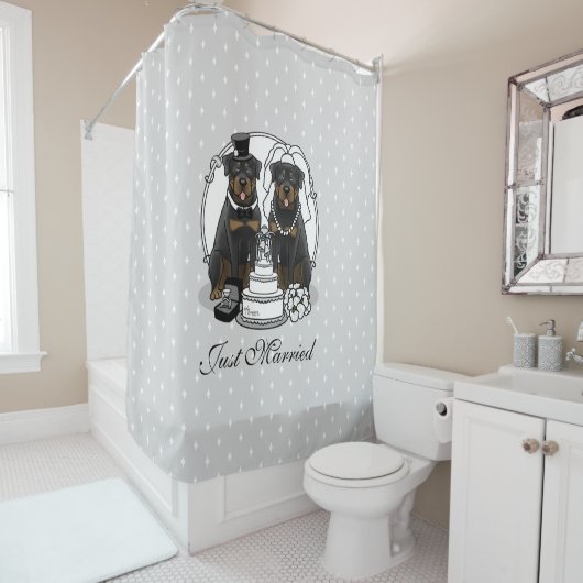 結婚ロットワイラーの新郎犬かわいい シャワーカーテン (インサイチュ)