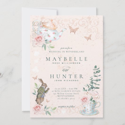 結婚ワンダーランドのヴィンテージアリス 招待状 (正面)