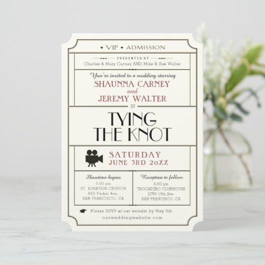 結婚ヴィンテージチケット招待状/シネマフィルムテーマ 招待状 (スタンド正面)