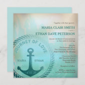 結婚ヴィンテージレトロスタイルティール（緑がかった色） 招待状 (正面/裏面)