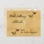 結婚ヴィンテージDamask Beige Butterfly ポストカード (正面/裏面)