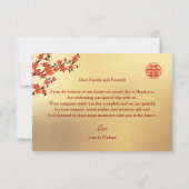 結婚中国のダブル幸せさくらんぼ サンキューカード (裏面)