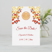 結婚中国のダブル幸せさくらんぼ 箔招待状 (立ち正面)