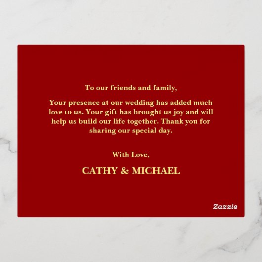 結婚中国の感謝してい二重の幸せハート 箔シーズンポストカード (裏面)