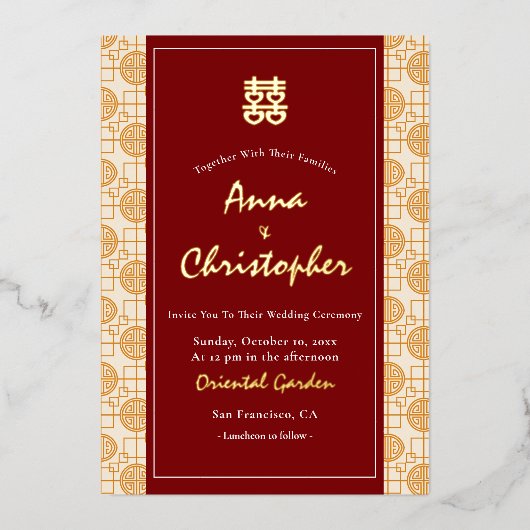 結婚中国の福語 箔招待状 (正面)
