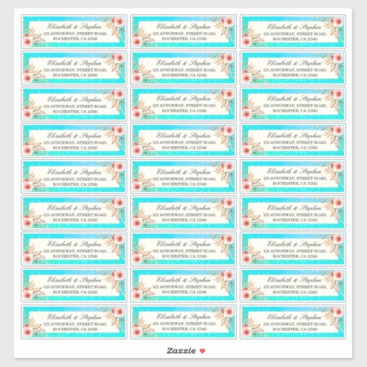 結婚住所 シールピモダンンクフローラティール(緑がかった色)金ゴールド シール (シート)